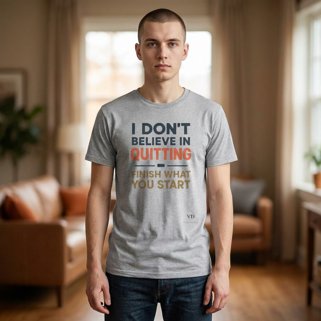 Motivational Tee — "I Don't Believe in Quitting" Inspirational Graphic T-Shirt