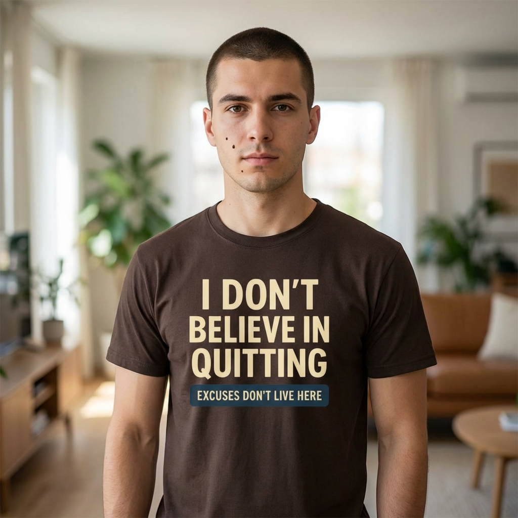 Motivational Tee — "I Don't Believe in Quitting" Inspirational Graphic T-Shirt