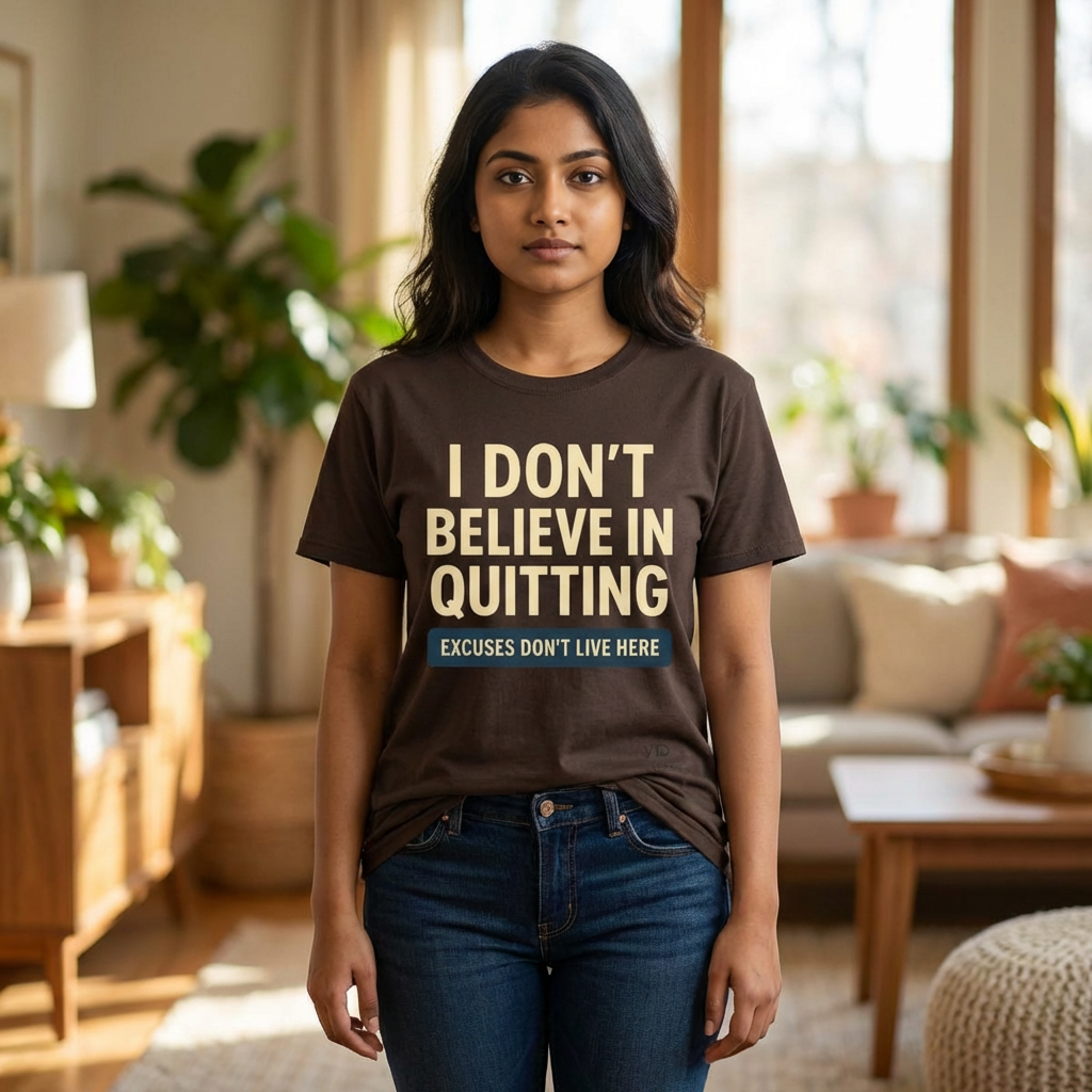 Motivational Tee — "I Don't Believe in Quitting" Inspirational Graphic T-Shirt